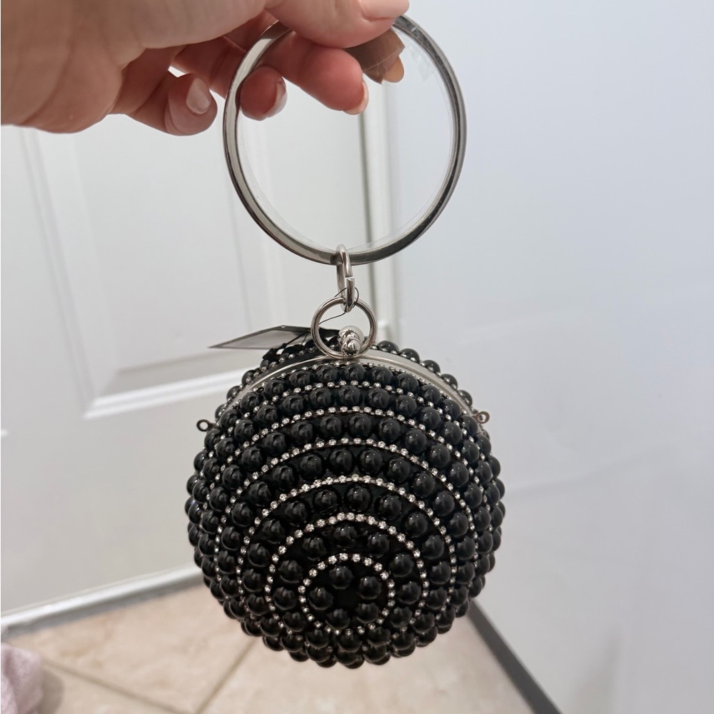 Badgley Mischka Black Beaded Deco Sphere Clutch